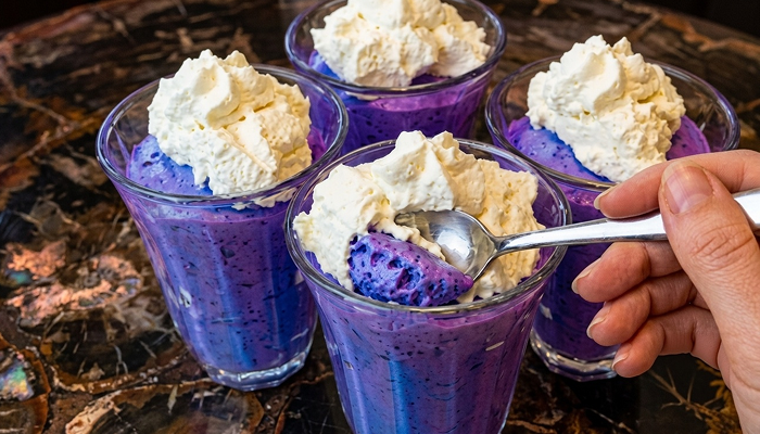 Passion fruit mousse in glass cups